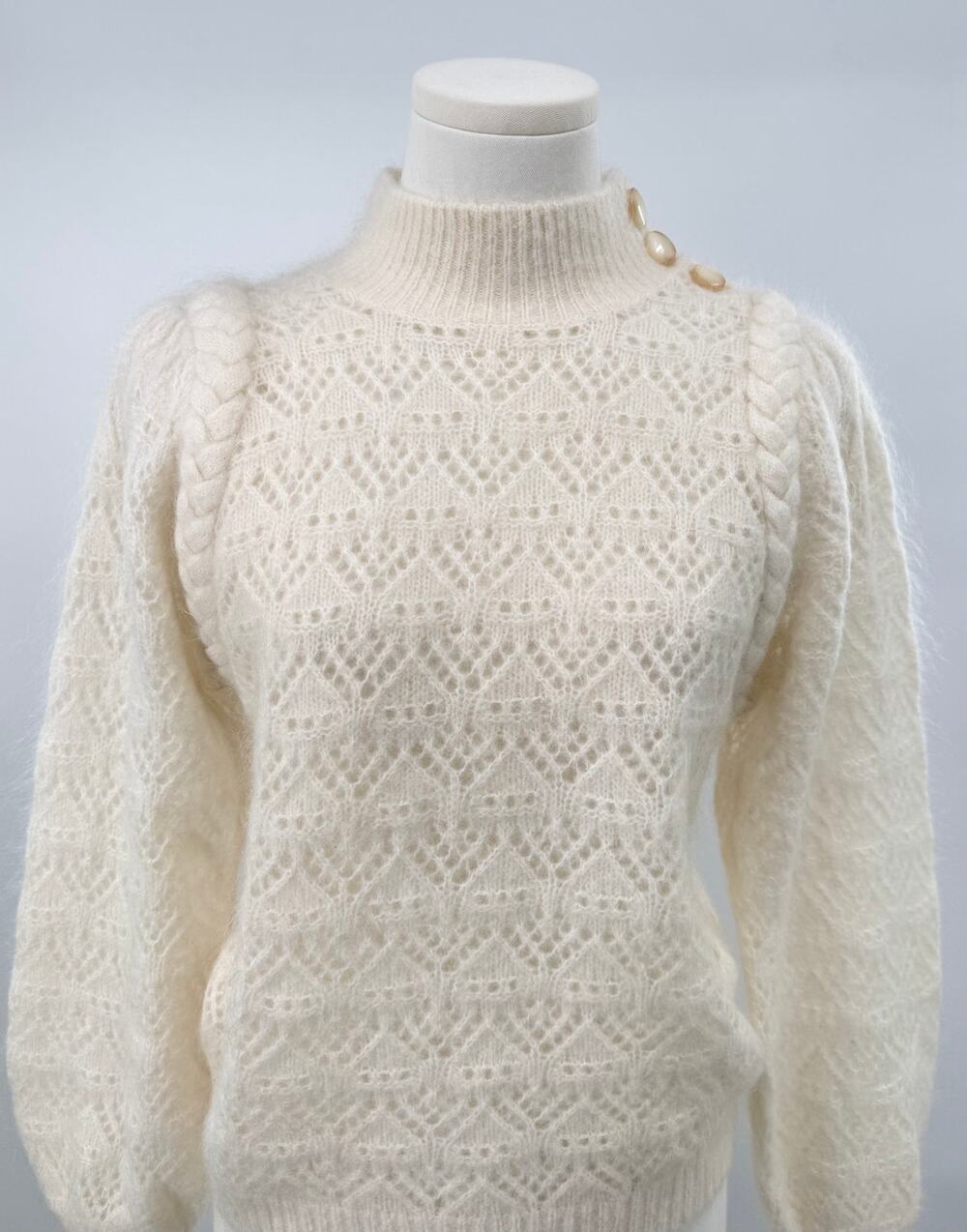 Sezane Anneka Mock Neck Sweater Ivory Pointelle Mohair Wool Pullover Knit XS